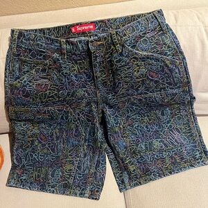 Supreme Handstyle Double Knee Shorts size 34 new Indigo